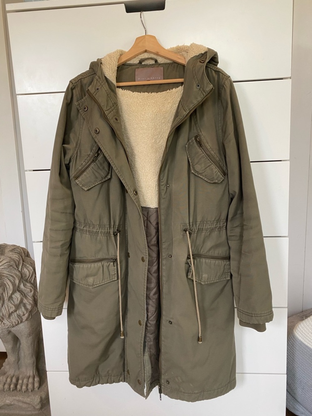 Olive Green Hooded Sherpa-Lined Parka, Vintage